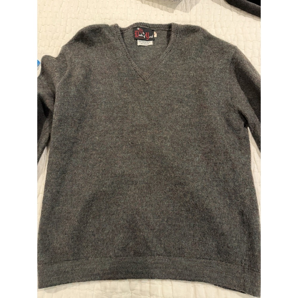 Duke Of York Men's Wool And Mohair Blend V Neck Sweater Large Charcoal Color